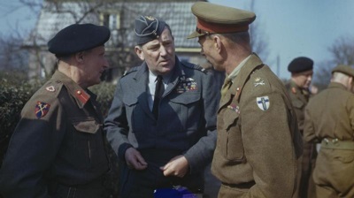General Montgomery, Air Marshal Sir Arthur Coningham, and Commander of the British 2nd Army, Lieutenant General Sir Miles Dempsey